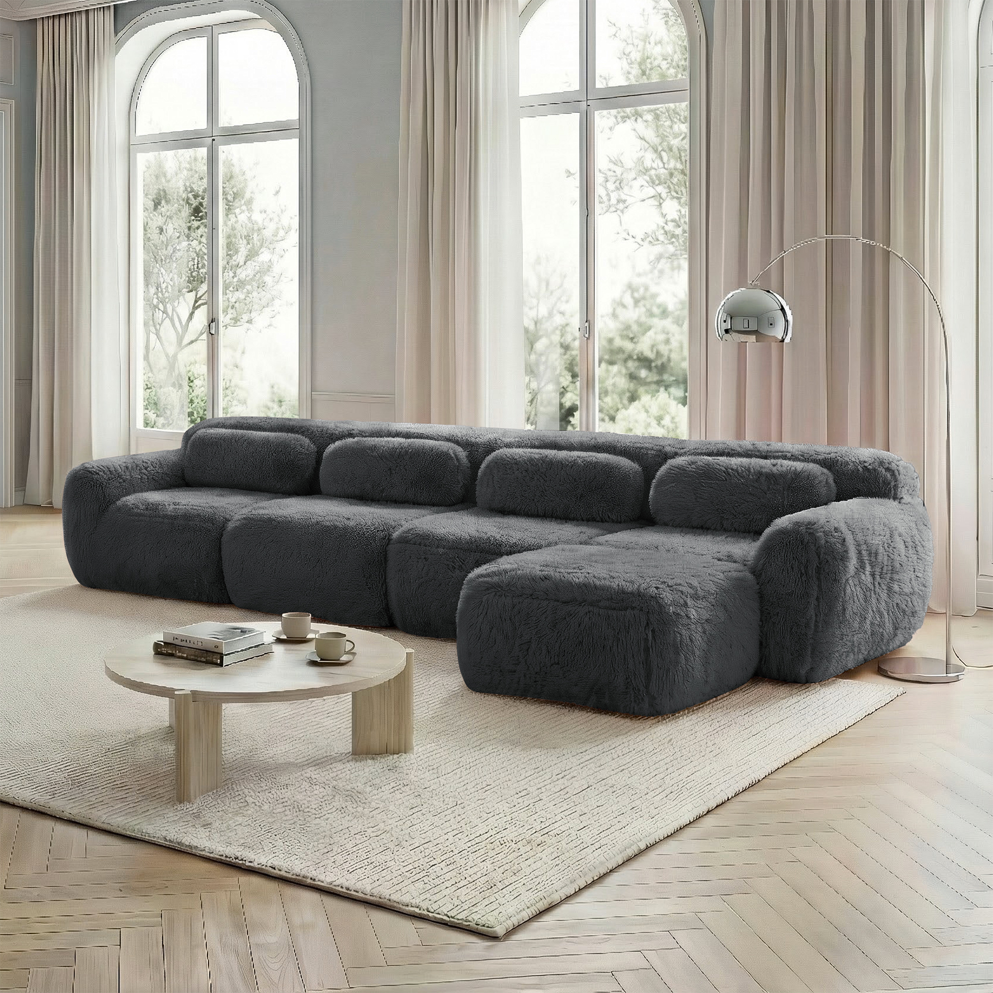 moduulisohva 4-paikkainen harmaa plush materiaali skandinaavinen säilytystilalla varustettu