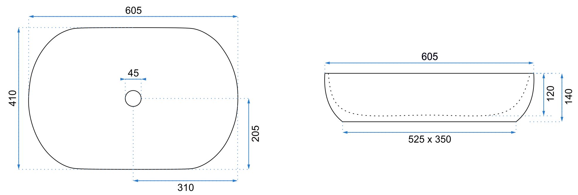 REA Malja-allas CLEO 61 musta edge, 60,5X41X14CM
