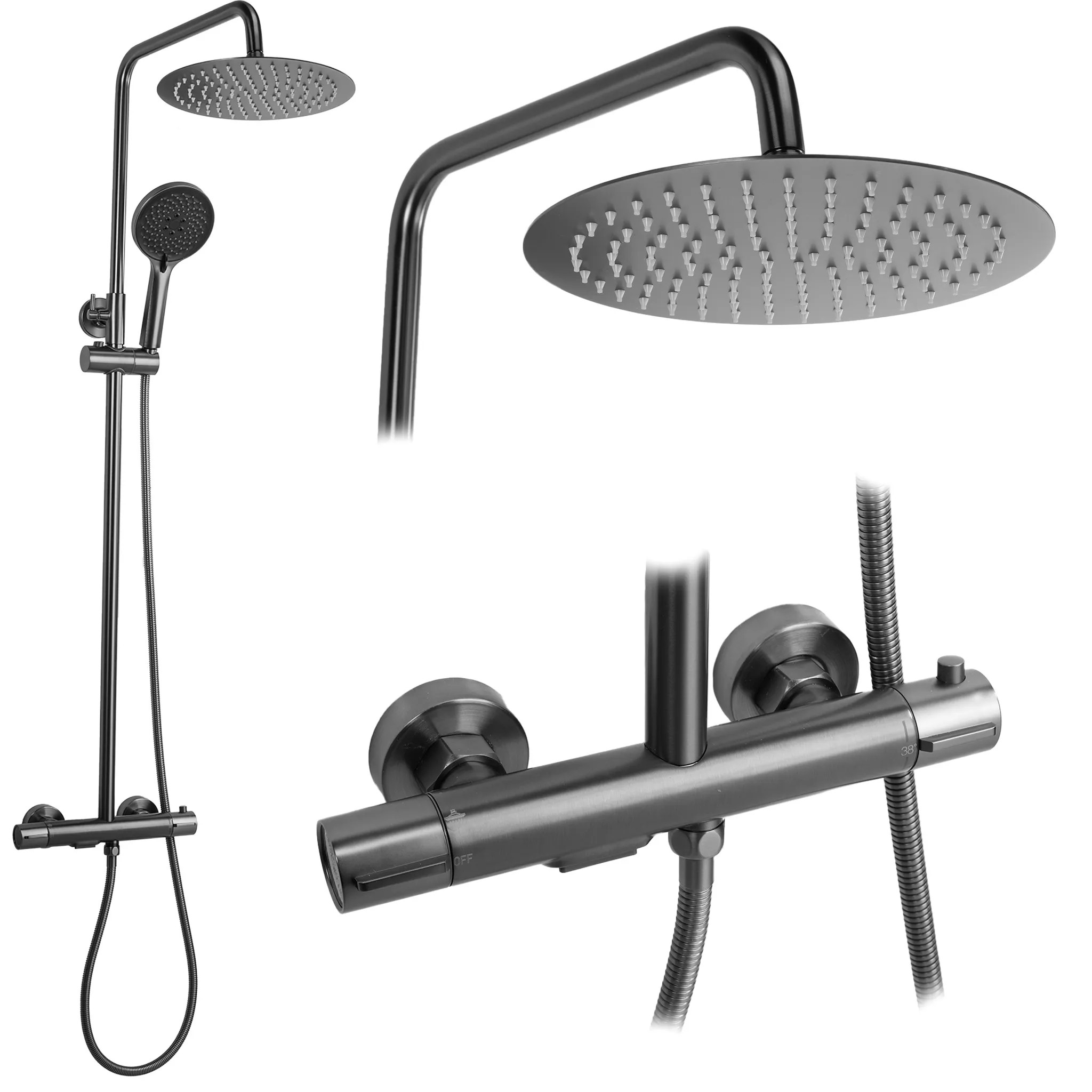 REA Suihkusetti Drop + Thermostat Titaani, 15X15X120, 5CM