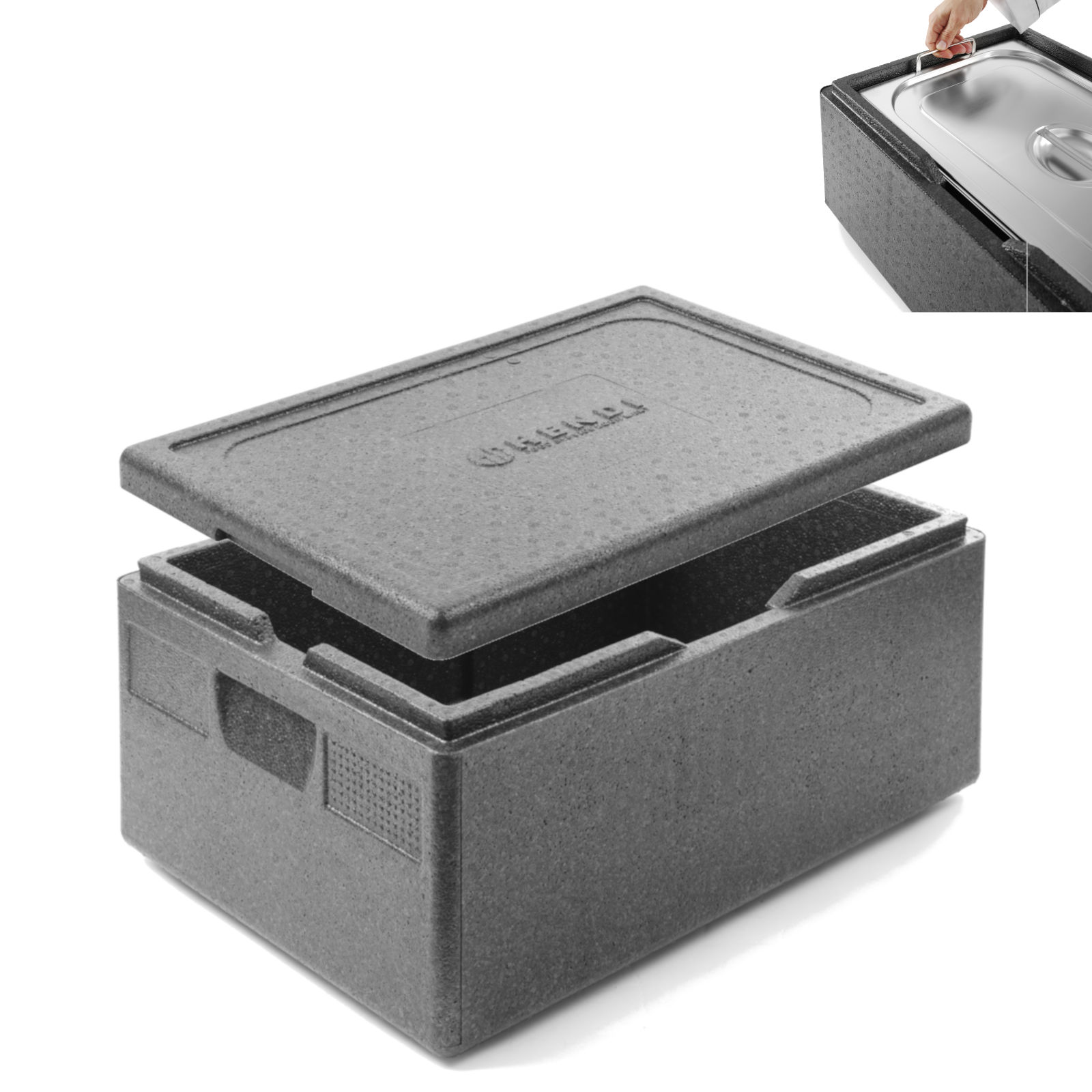 Lämpöeristetty tarjoilukontti, termospullo ruoan kuljetukseen, EEP GN1/1 40L - Hendi 707906