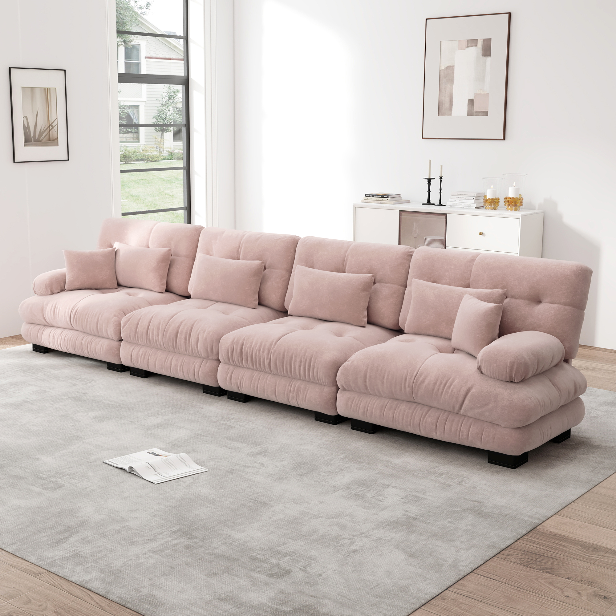 moduulisohva 4-paikkainen pinkki chenille skandinaavinen vuodesohva
