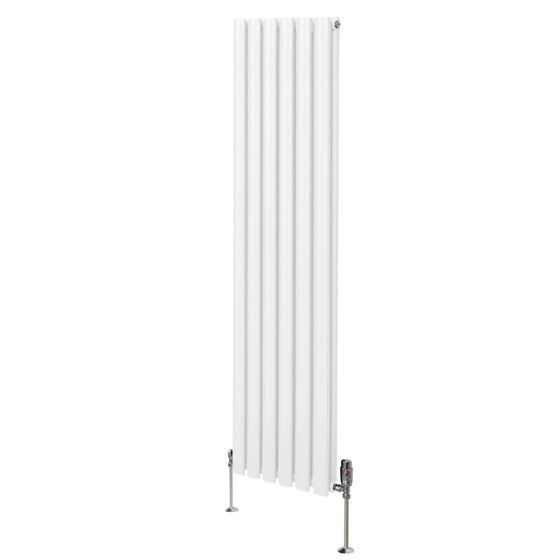 Soikea pylväspatteri ja venttiilit - 1600 mm x 360 mm – Valkoinen