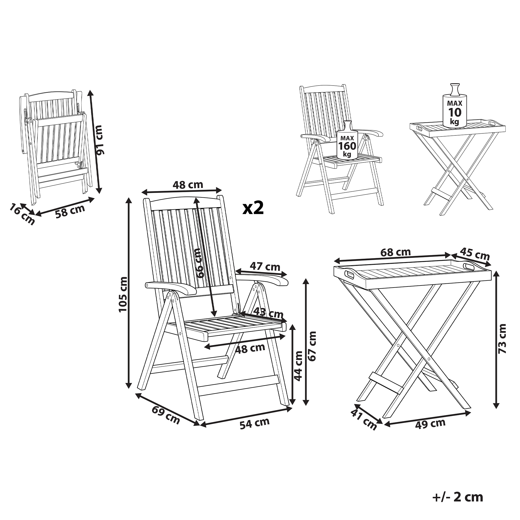 Bistrosetti taitettava AMANTEA akaasia Tummanruskea