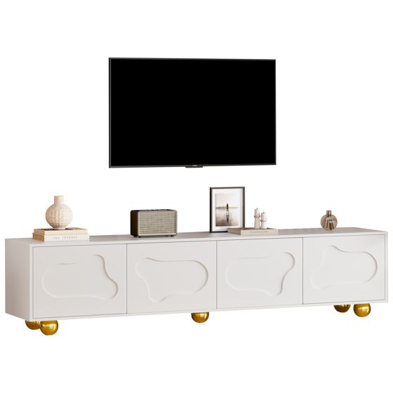 TV-taso 180x40x45 cm valkoinen lastulevy säilytyksellä ja pilvimuotoisilla ovilla