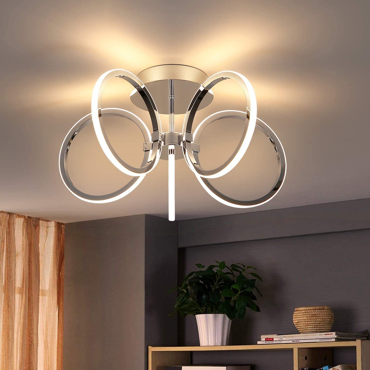 ZMH Moderni 37 W LED-kattovalaisin viidellä kromirenkaalla, 3000 K lämmin valkoinen