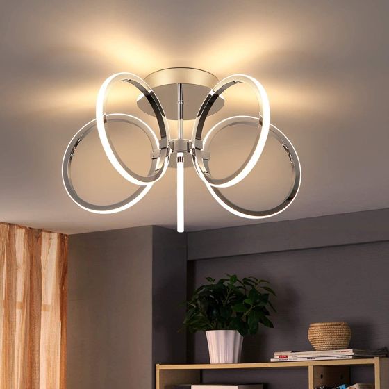 ZMH Moderni 37 W LED-kattovalaisin viidellä kromirenkaalla, 3000 K lämmin valkoinen