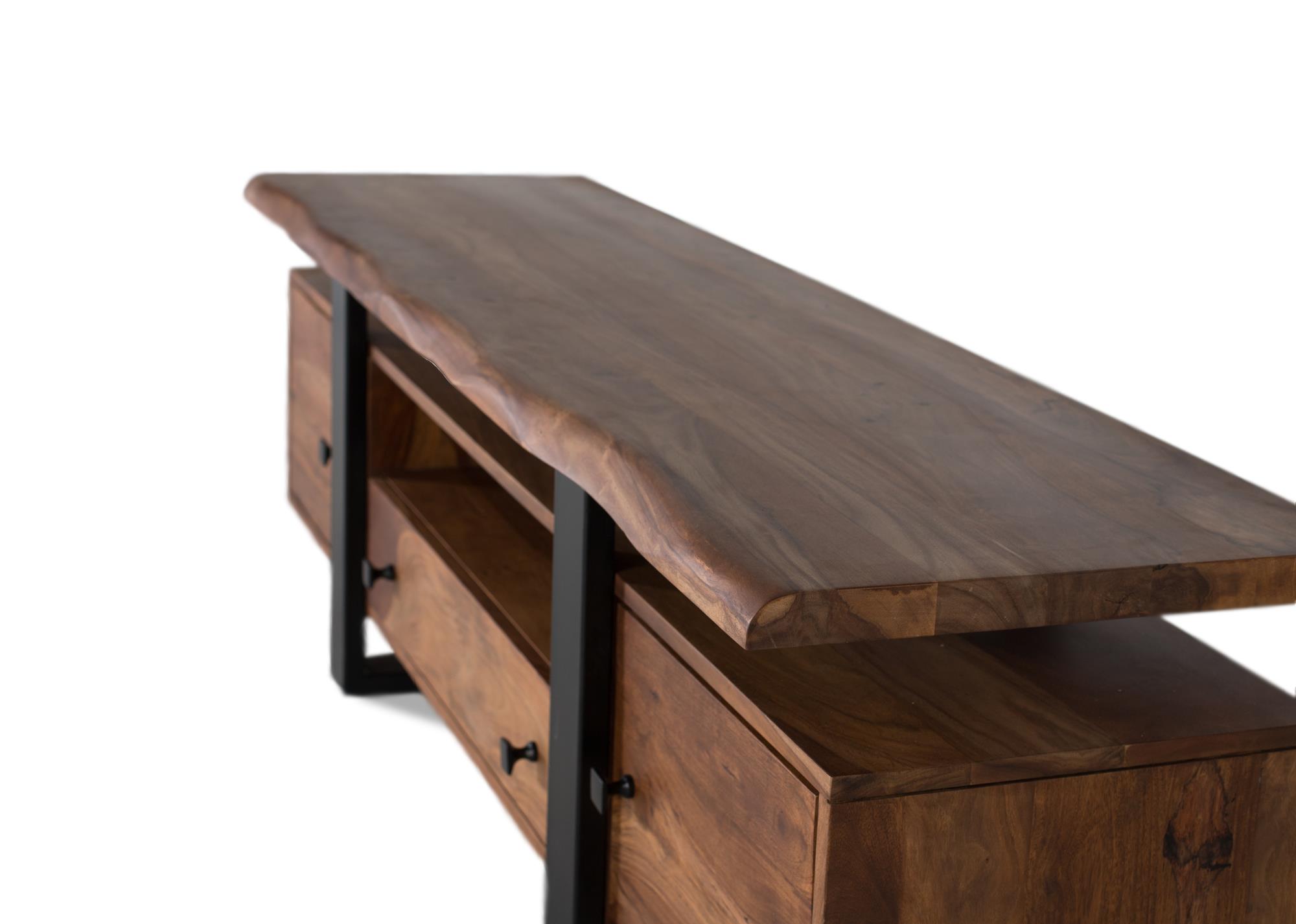 Ruusupuusta valmistettu TV-taso, jossa metallijalat