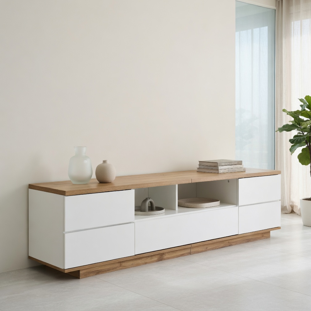 TV-taso 180x38x46 cm valkoinen puumallinen MDF säilytyksellä ja ruudullisilla oviaukkoilla