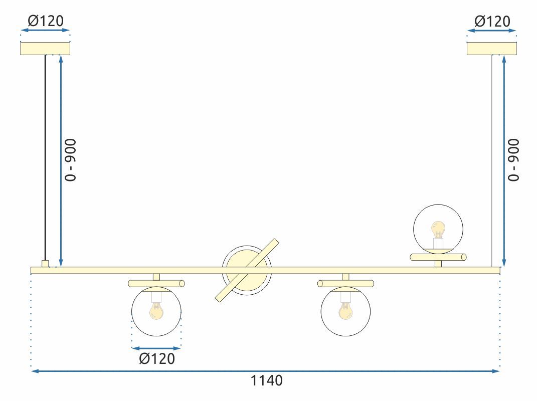 TOOLIGHT riippuva kattovalaisin APP1665-4CP kulta, 114x114x90cm