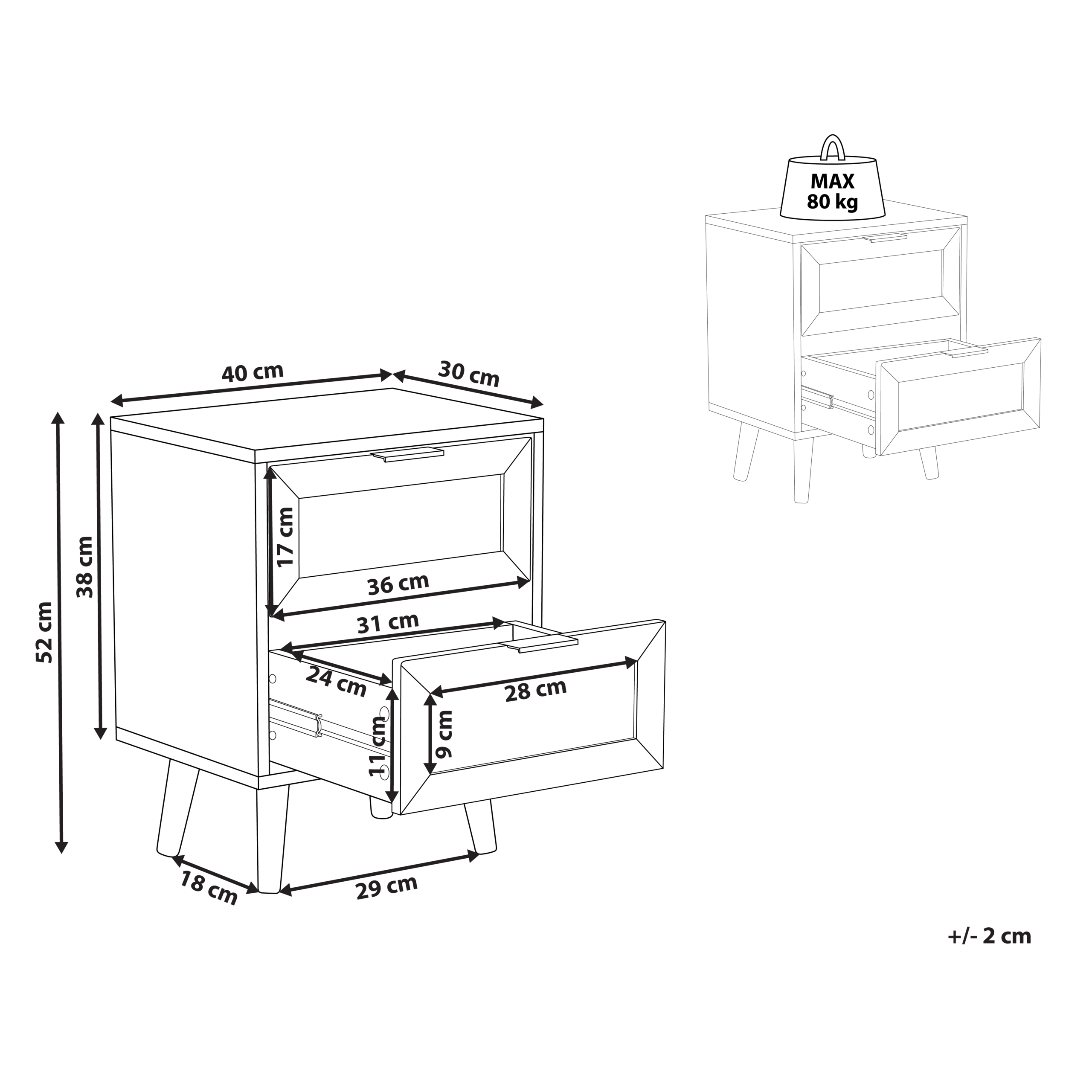 Yöpöytä 2 laatikolla OPOCO Musta