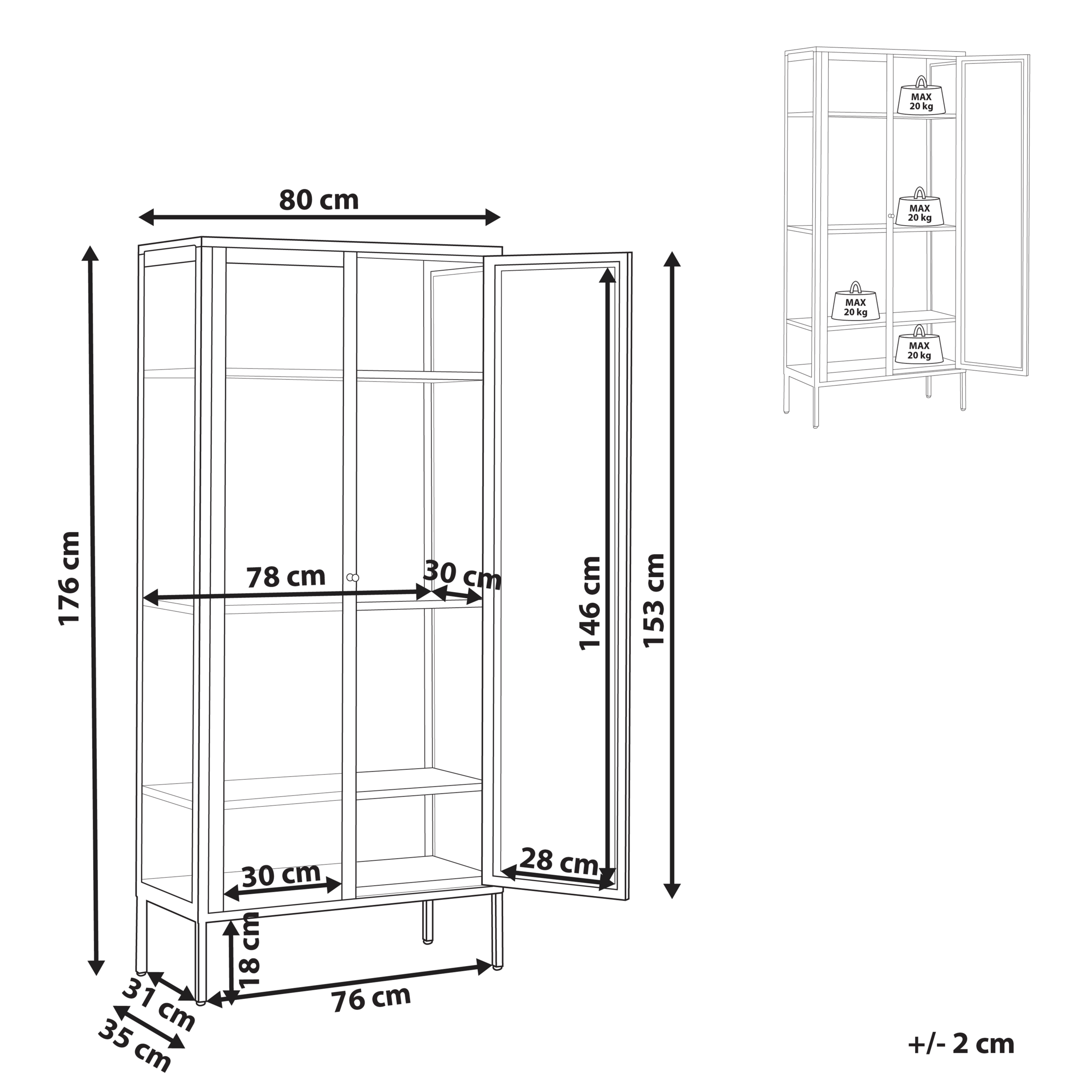 Lasivitriini HARTY metalli 80 cm Musta
