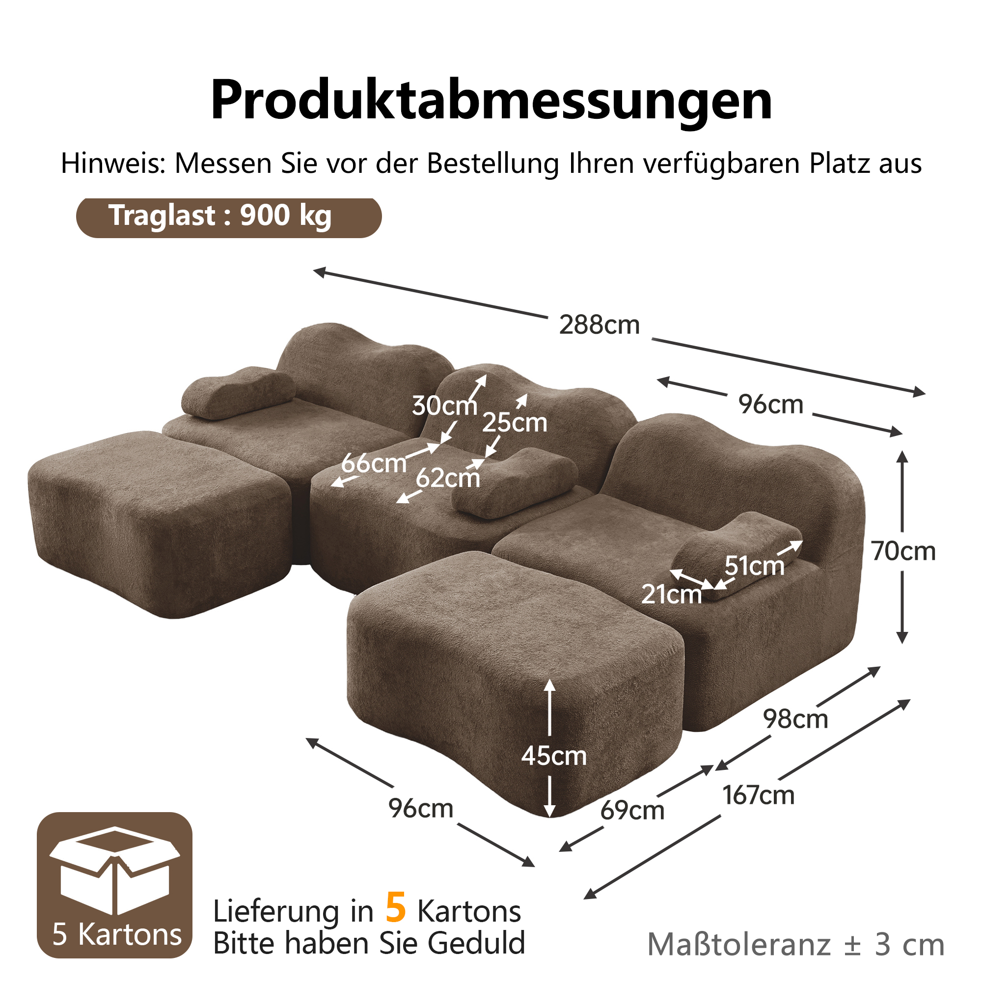 moduulisohva 3-paikkainen ruskea sametti moderni säädettävä