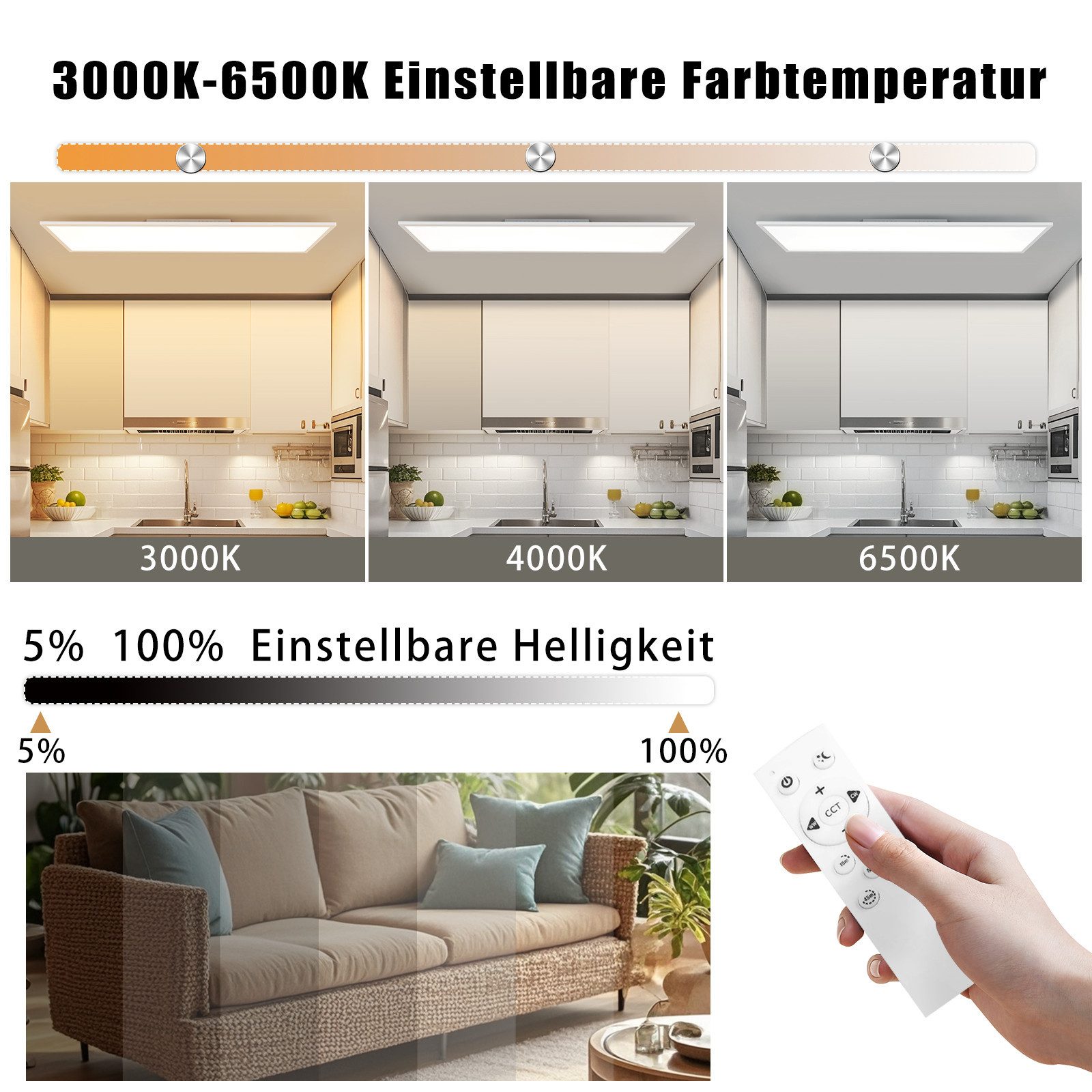 NETTLIFE himmennettävä LED-kattovalaisin 100x25 cm pitkä litteä kattopaneeli kaukosäätimellä suuri valkoinen 24W