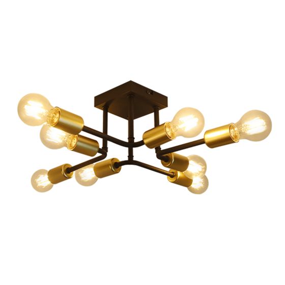 NETTLIFE - kattovalaisin, 48, 5 * 48 * 16cm E27Vintage - metalliteollisuusvalaisin, 8 lampulla, musta ja Kulta, makuuhuoneeseen, max. 25W
