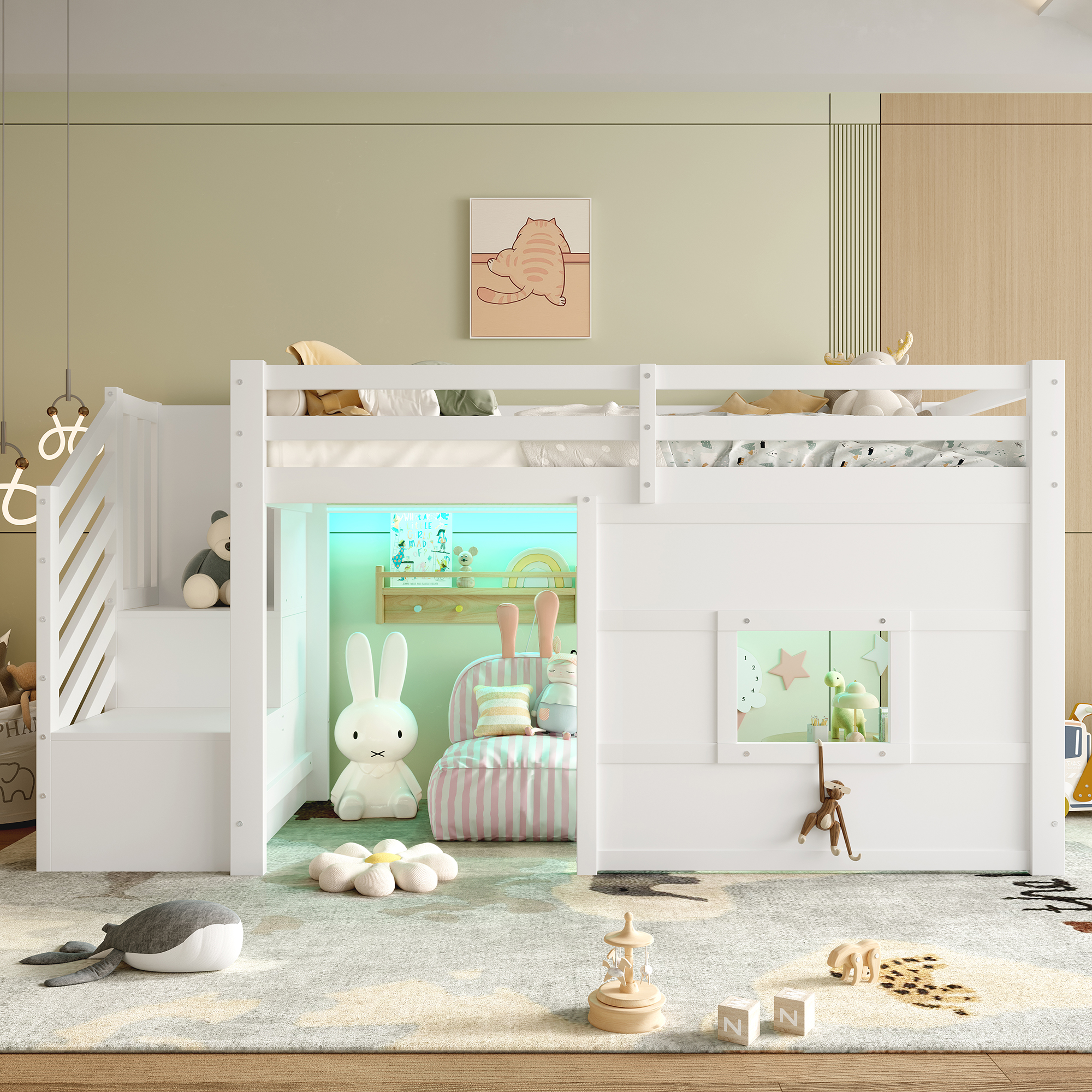 sänky 90x200 cm turva-aidat säilytystila säleikkö valkoinen mänty MDF vaneri