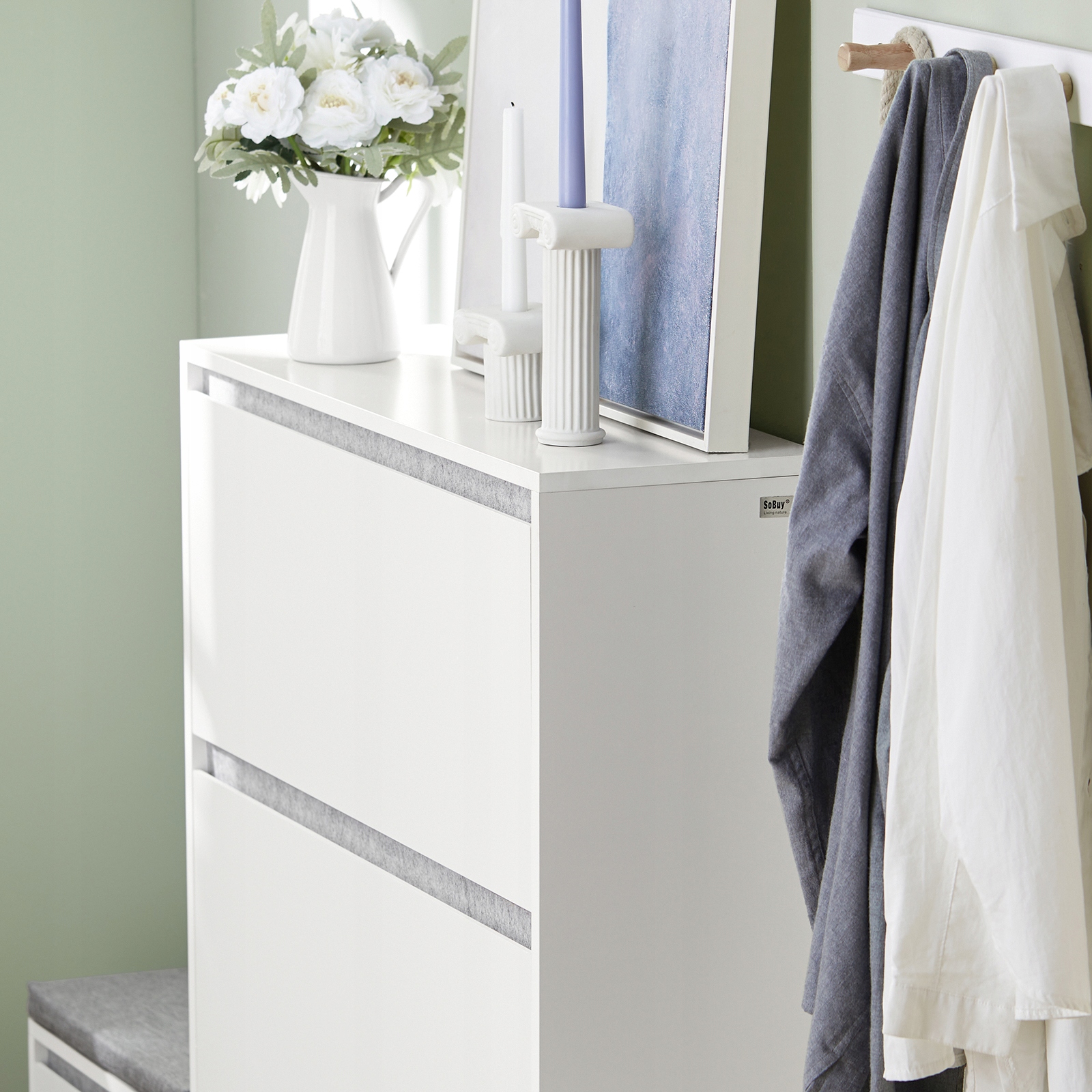 SoBuy Kenkäpenkki FSR134-W kestävä puukuitulevy, valkoinen