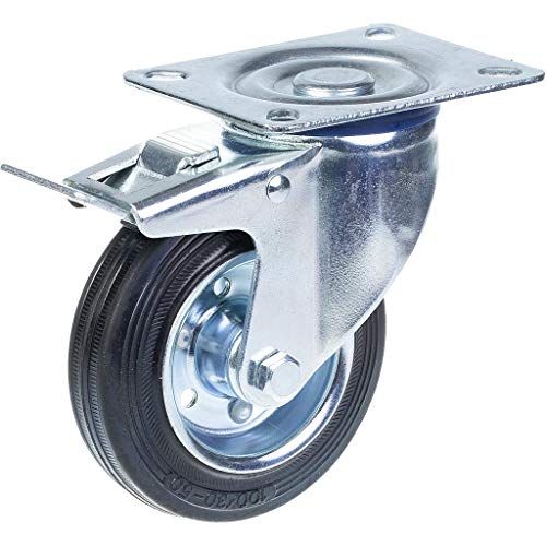 100 mm kääntyvä/jarruinen pyörä, jossa musta kumi puristetulla teräskeskipyörällä