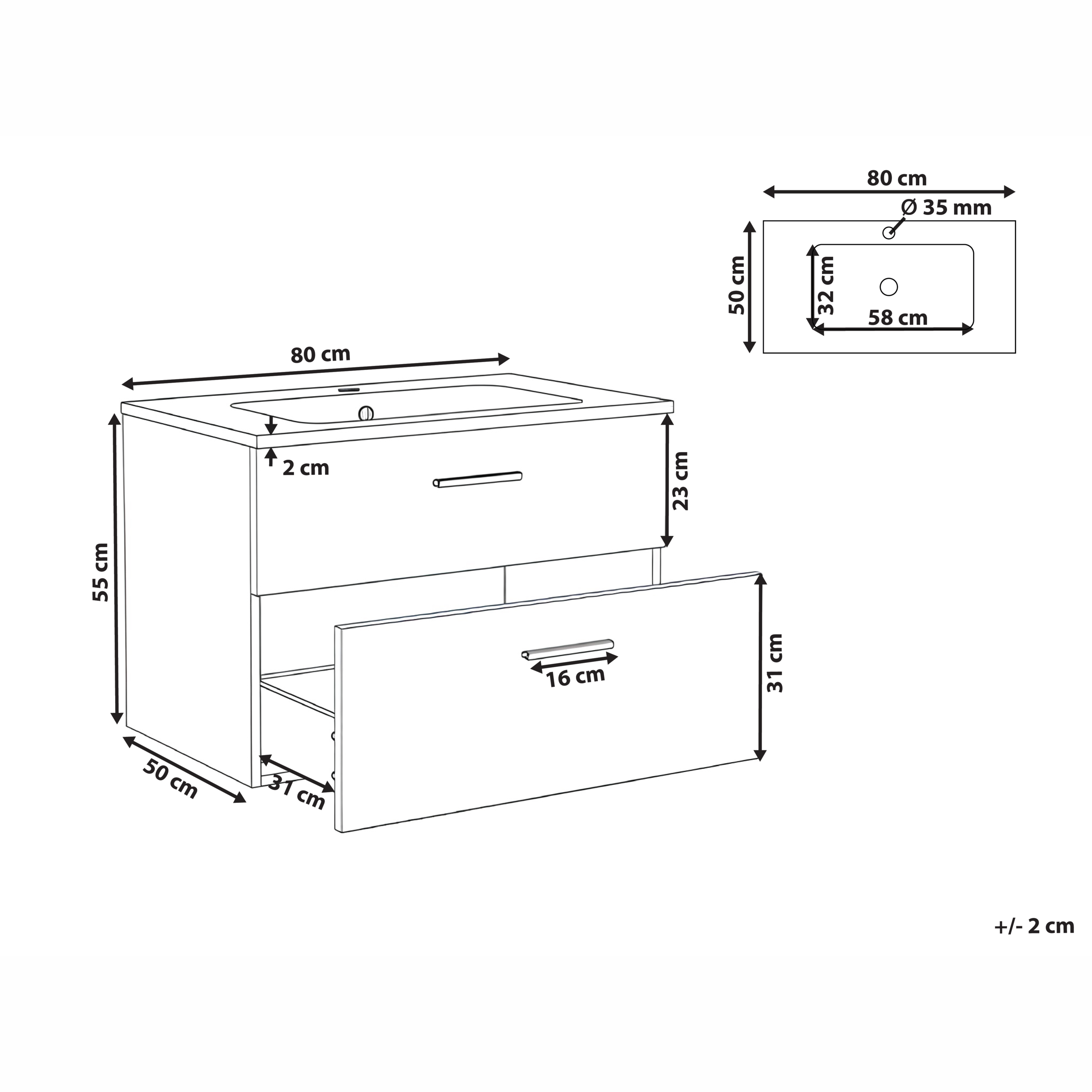 Seinäallaskaappi altaalla YELCHO 80 cm Vaaleanruskea