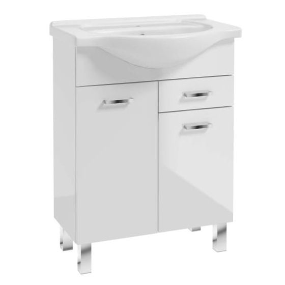 Vapaasti seisova kylpyhuoneen kaappi, jossa 65-paikkainen pesuallas jaloissa, valkoinen MEA