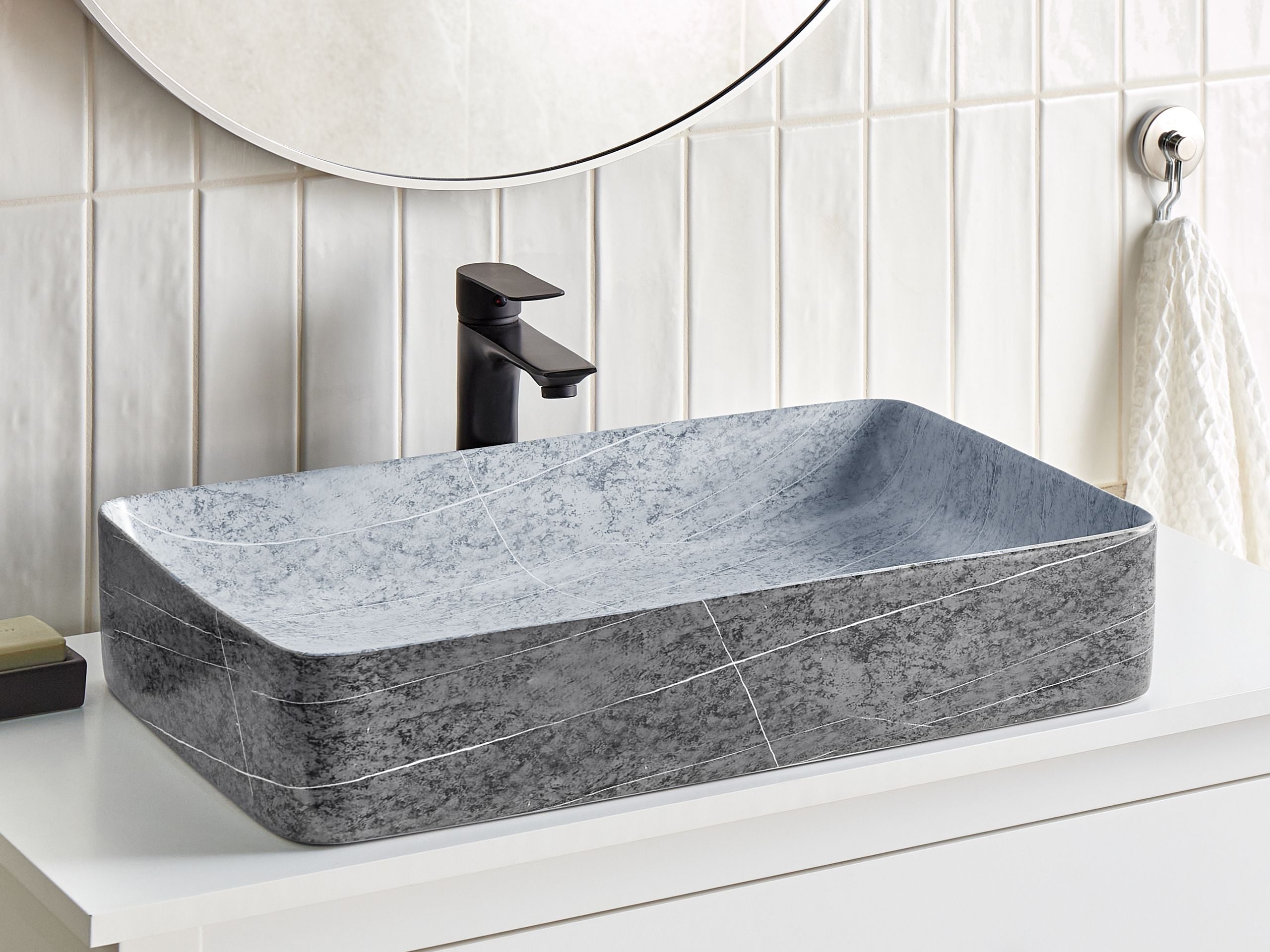 Pesuallas tason päälle ARTAJ 61 x 35 cm Keramiikka Harmaa betonikuvio