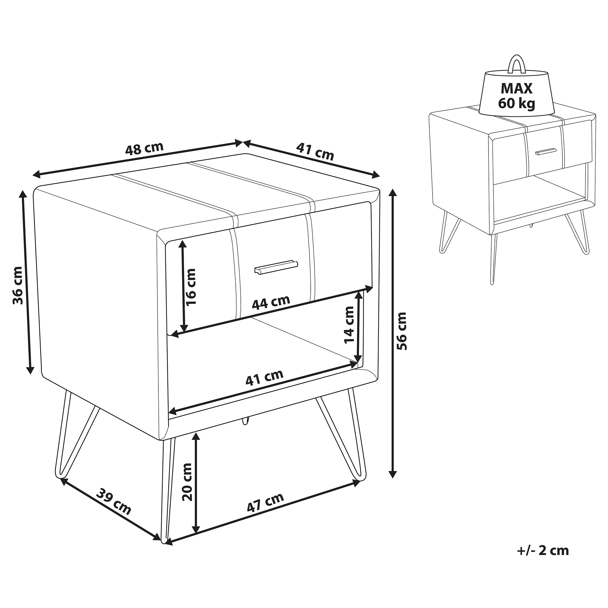 Yöpöytä laatikolla BETIN keinonahka Valkoinen