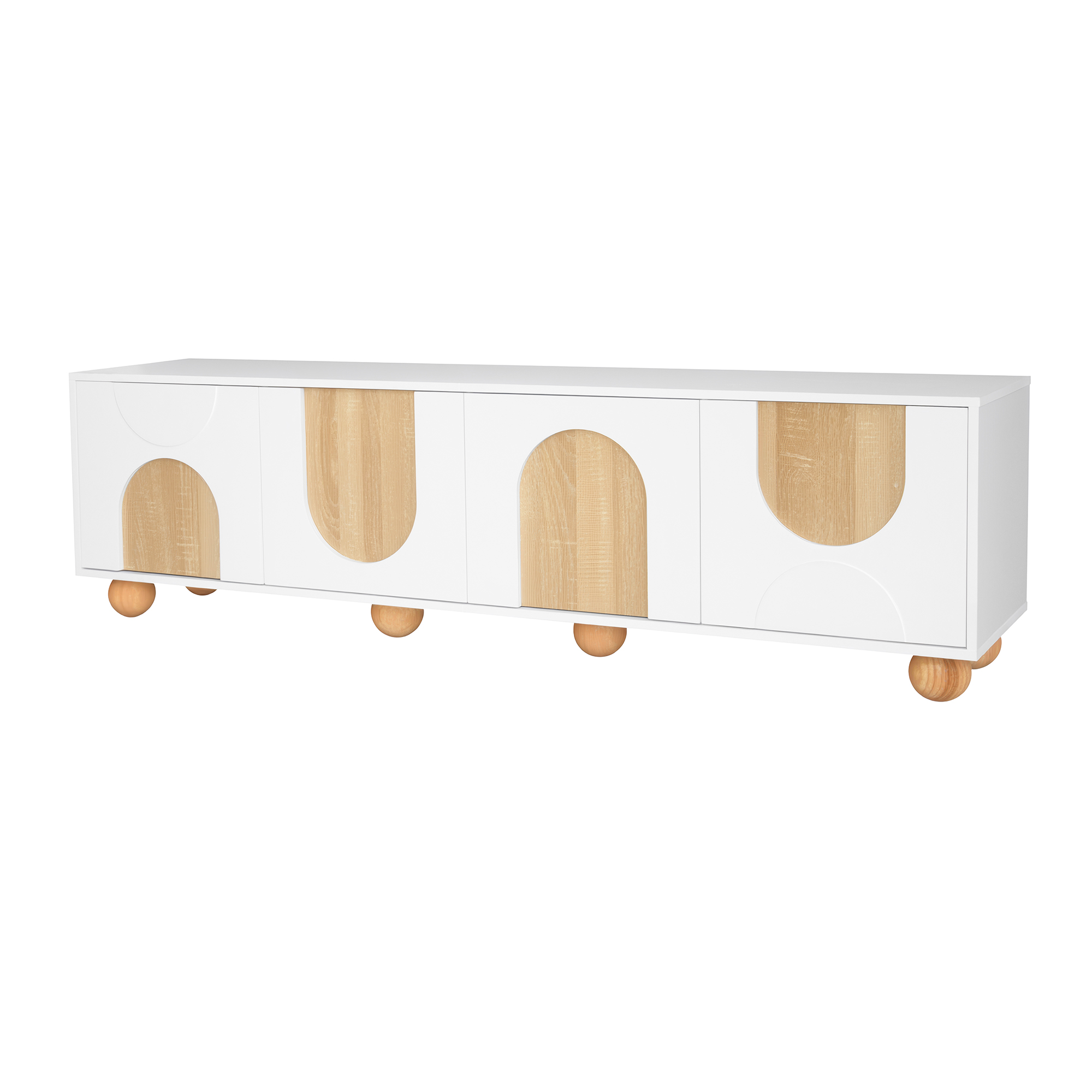 TV-taso 175x38x50 cm luonnonväri ja valkoinen MDF säilytyksellä ja liukuovilla