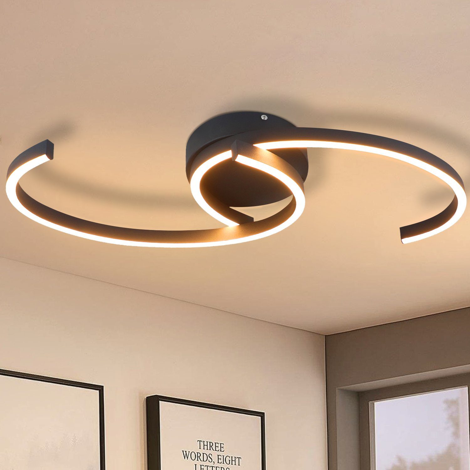 NETTLIFE moderni LED - kattovalaisin, 60cm, musta 24W lämmin Valkoinen olohuoneen Valaisin makuuhuoneeseen Keittiöön Käytävään, ruokailutilaan