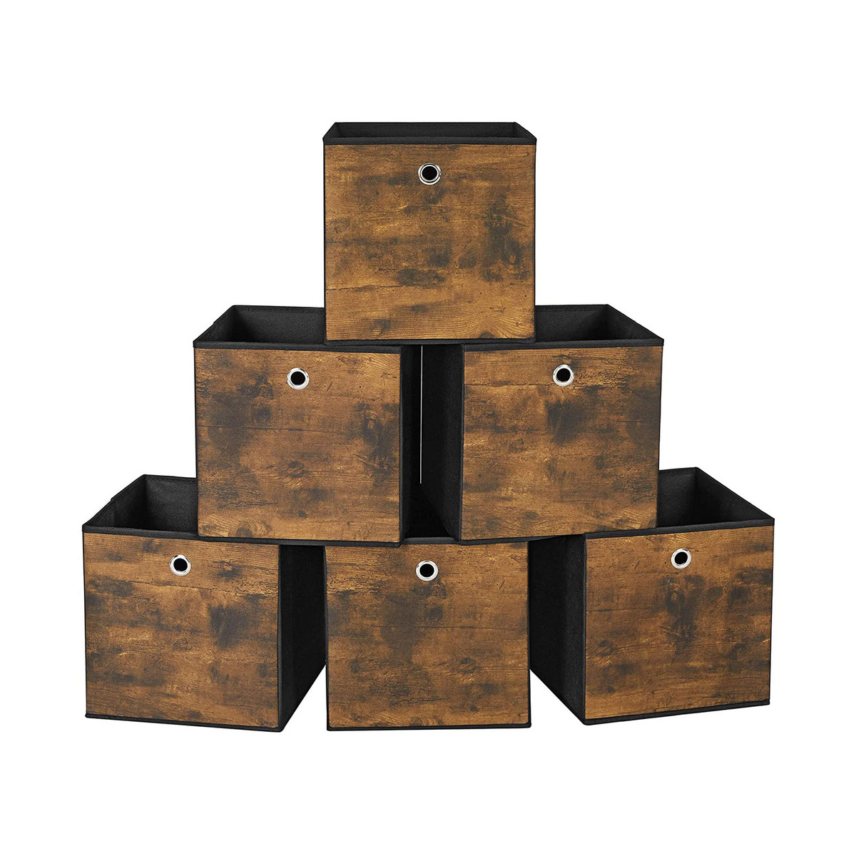 Songmics säilytyslaatikot, 6 kpl, 30 × 30 × 30 cm, kokoontaitettava, rustiikinruskea/musta, RFB102B01