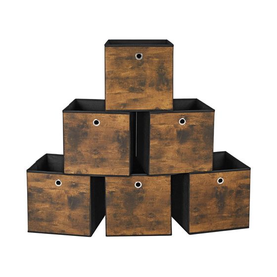 Songmics säilytyslaatikot, 6 kpl, 30 × 30 × 30 cm, kokoontaitettava, rustiikinruskea/musta, RFB102B01