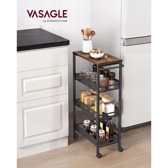 Vasagle säilytysvaunu, 4 tasoa, 22 cm, rustiikinruskea/musta, LRC033B01