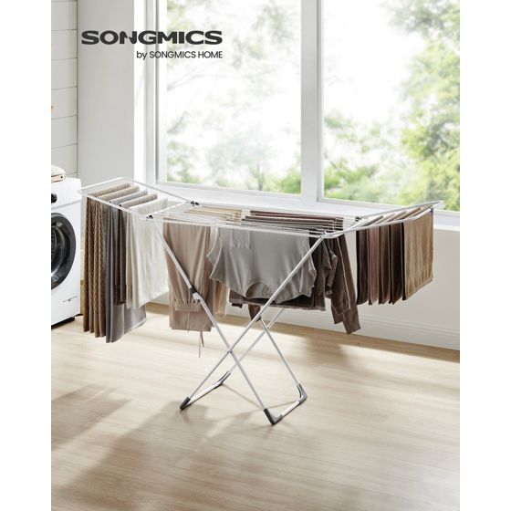 Songmics pyykinkuivausteline, kokoontaitettava, valkoinen, ULLR540W01