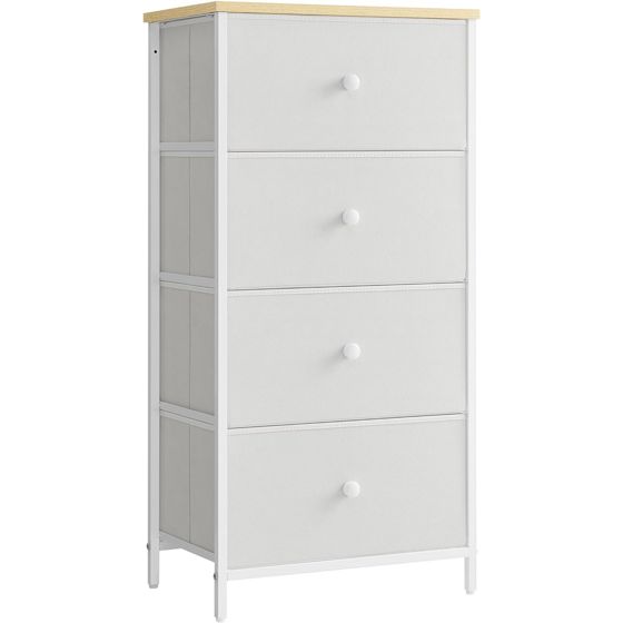 Songmics lipasto, 4 laatikkoa, valkoinen/tammi, LTS314W57