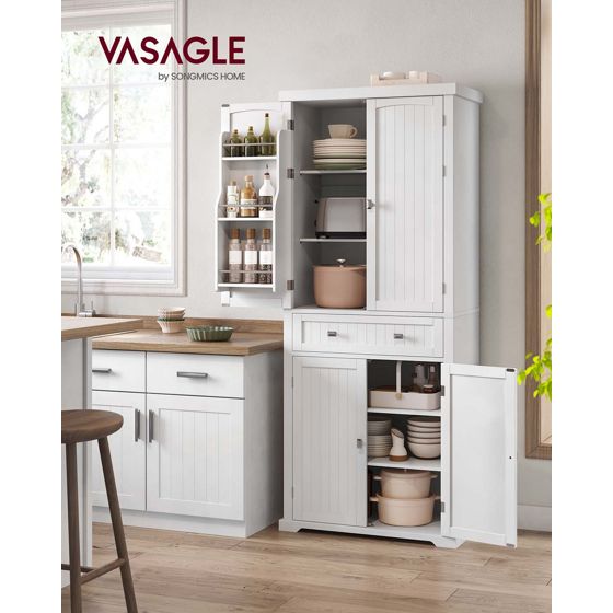 Vasagle säilytyskaappi, 6 ovea, 40 × 76 × 182.1 cm, säädettävä hylly, vapaasti seisova, valkoinen, BBC561W21