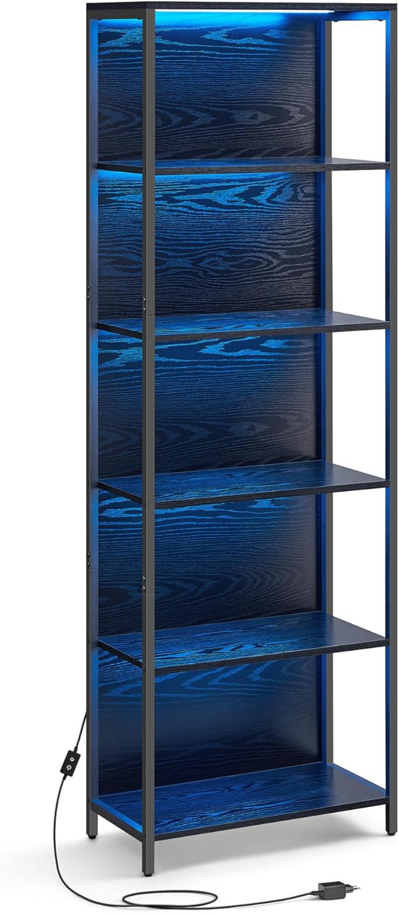 Vasagle kirjahylly, 6 tasoa, 30.3 × 60 × 178.6 cm, säädettävä, LED-valaistuksella, musta, LLS120B57