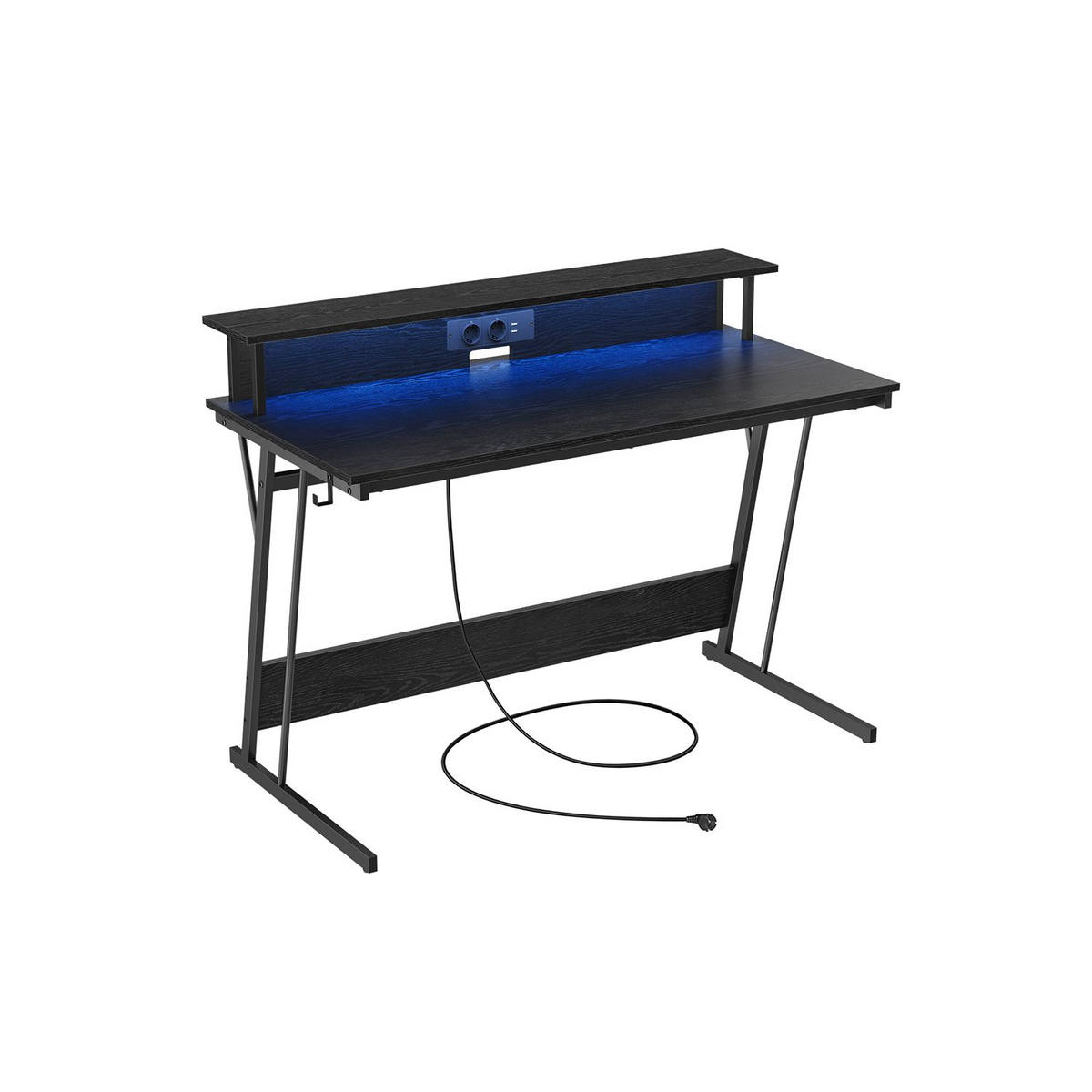 VASAGLE pelipöytä, 60 × 120 × 76 cm, LED-valaistuksella, latausasemalla, musta, LWD192B56