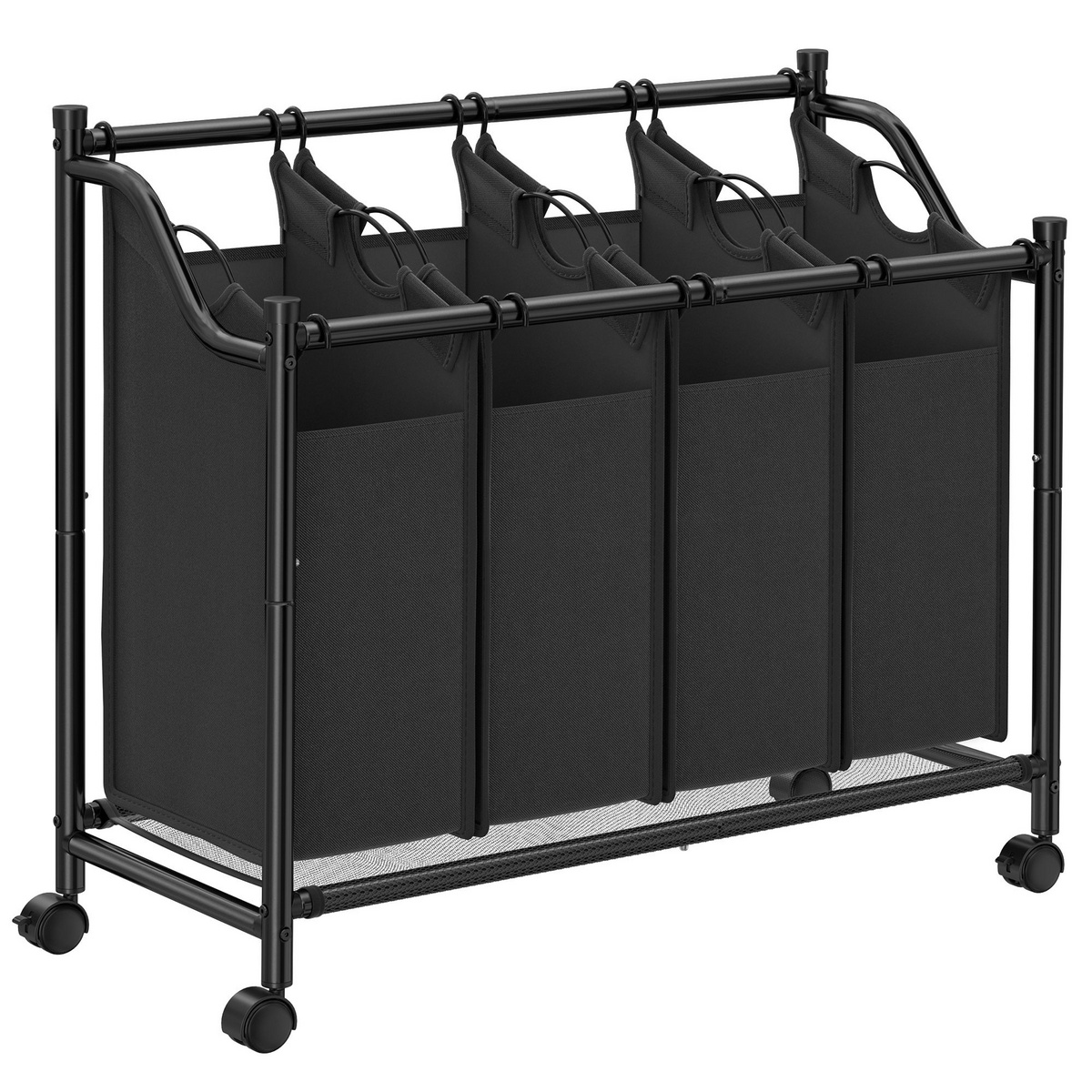 SONGMICS pyykinlajittelukori, 4 × 35 L, pyörillä, musta, LSF005