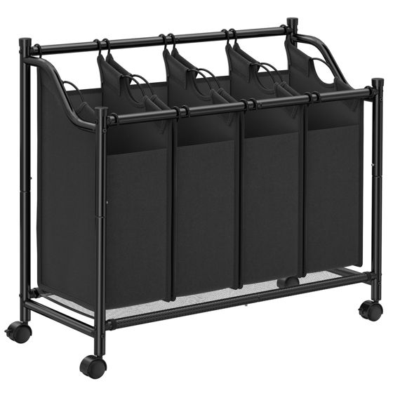 Songmics pyykinlajittelukori, 4 × 35 L, pyörillä, musta, LSF005