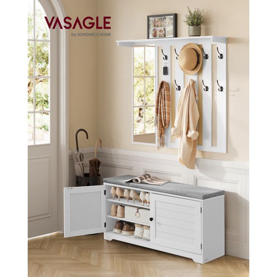 Vasagle kenkäpenkki, 101 cm, säädettävä hylly, peilillä, pilvenvalkoinen, LSC011W01