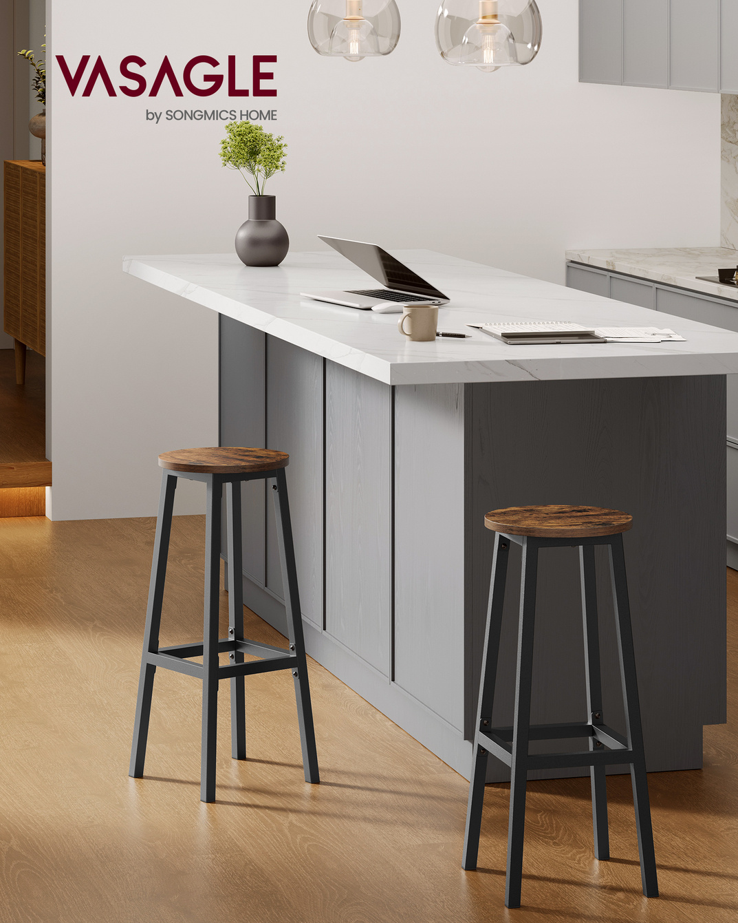 Vasagle baarijakkara, 2 kpl, 74 cm, rustiikinruskea, LBC132K01