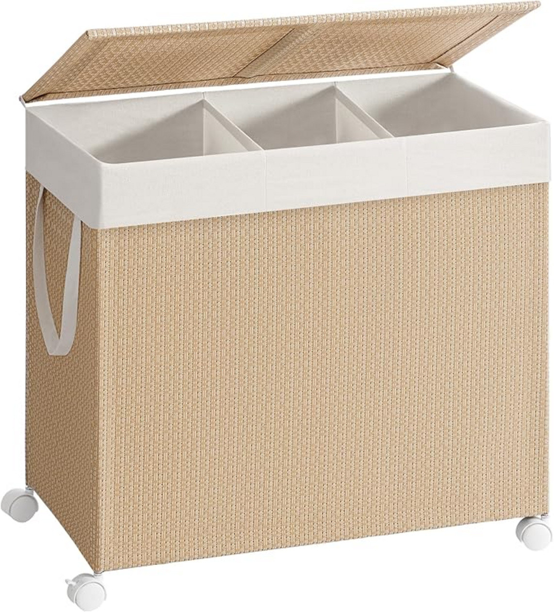 SONGMICS HOME pyykkikori, 140 L, pyörillä, kannellinen, luonnonbeige, LCB602N01