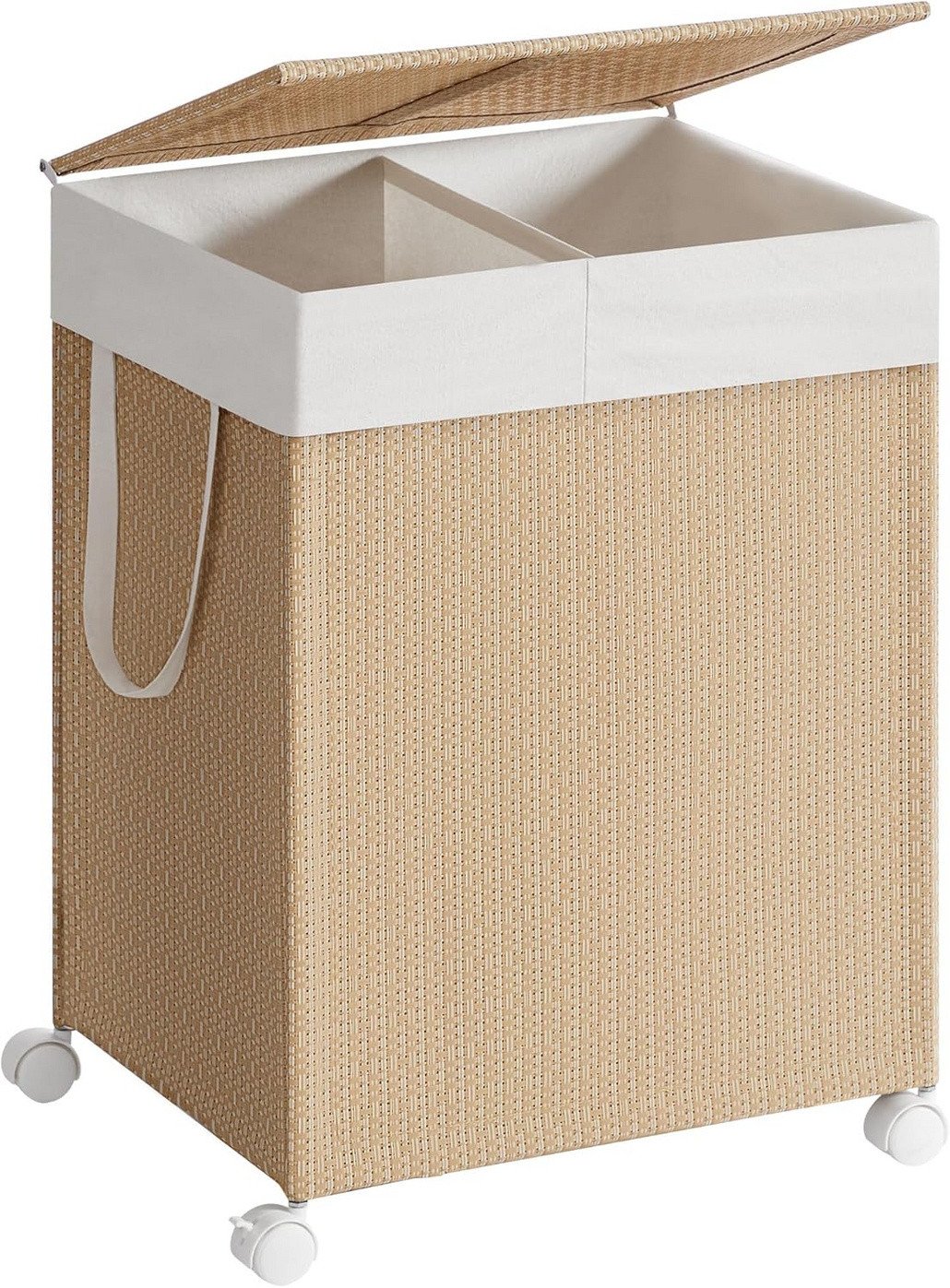 Songmics pyykkikori, 2 lokeroa, 100 L, kannellinen, luonnonbeige, LCB601N01