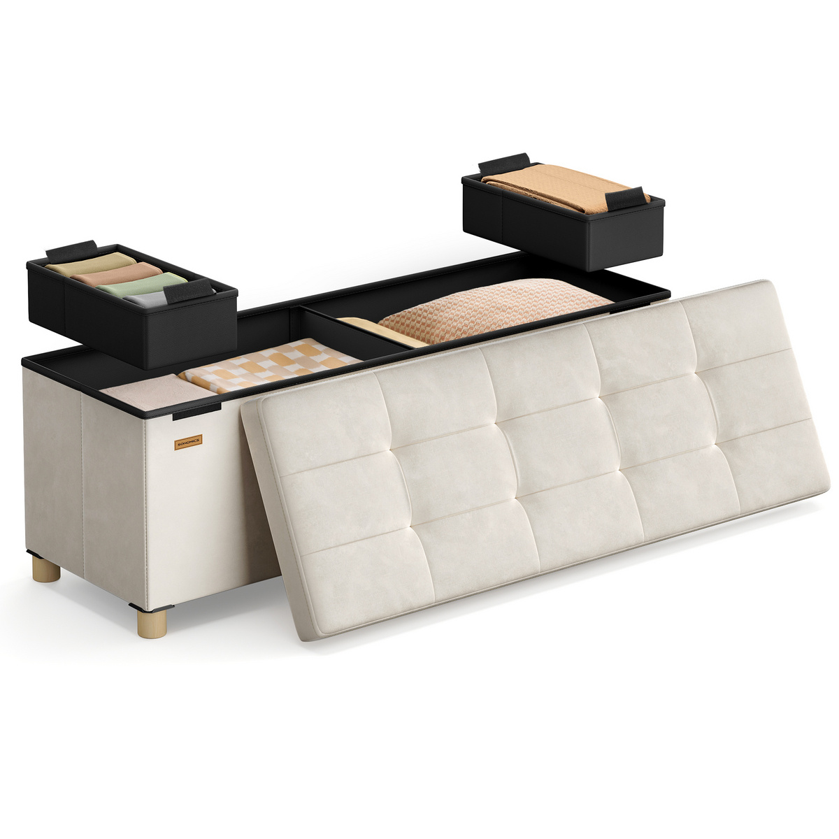 Songmics säilytysrahi, 112 L, 15 × 43.3 × 15.7 tuumaa, kokoontaitettava, beige, ULSF0518W02