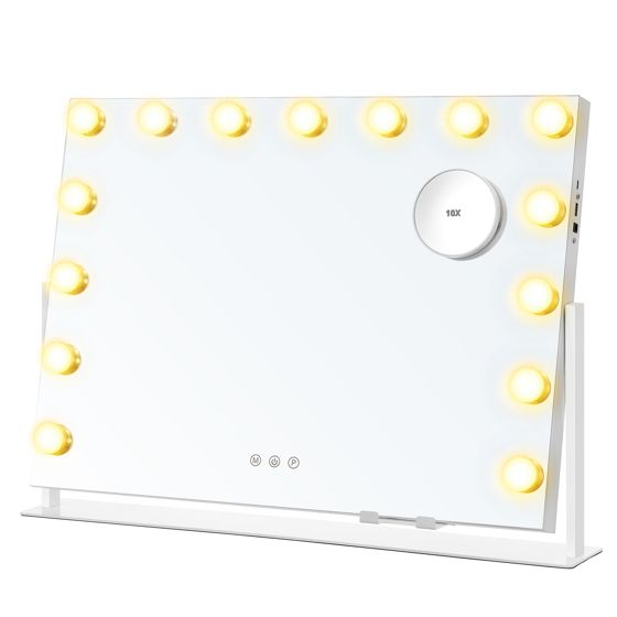 Songmics meikkipeili, 58 × 43 cm, LED-valaistuksella, latausporteilla, mattavalkoinen, LWM001W02