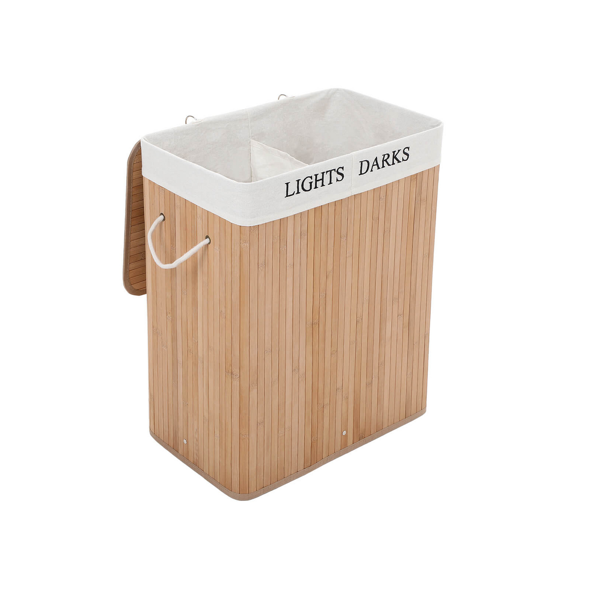 SONGMICS pyykkikori, 2 lokeroa, 100 L, 62.5 × 52 × 32 cm, kokoontaitettava, luonnonvärinen, LCB64Y