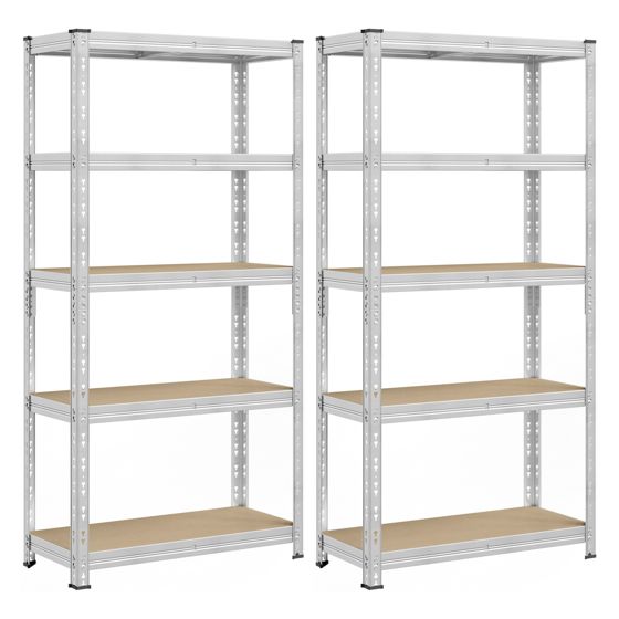 Songmics hyllykkö, 2 kpl, 40 × 90 × 180 cm, säädettävä hylly, hopea, GLR455E01