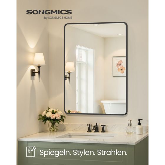 Songmics peili, 91 × 61 cm, seinäkiinnitteinen, musta, LWM010BD01