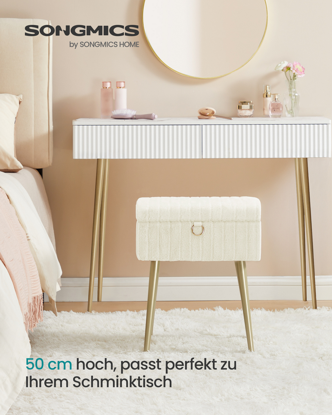 SONGMICS meikkipöytä, säädettävä, kermanvalkoinen, LOM505WZ02