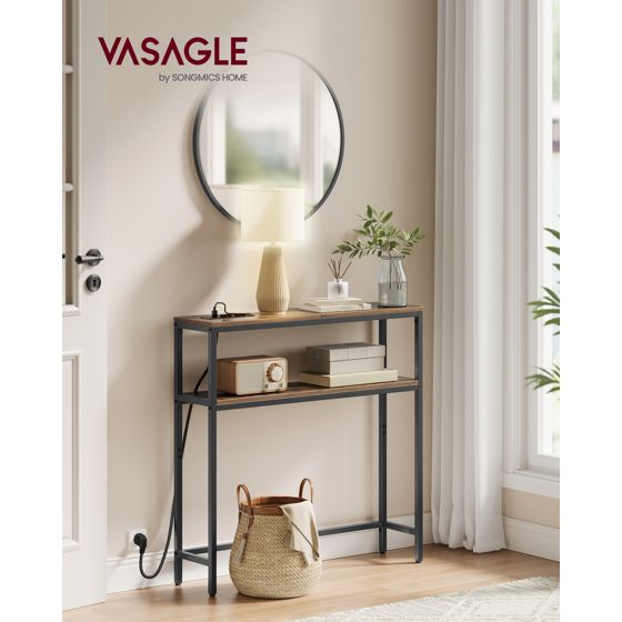 Vasagle konsolipöytä, 2 hyllyä, 20 × 80 × 80 cm, latausasemalla, ruskea, LNT135KD01