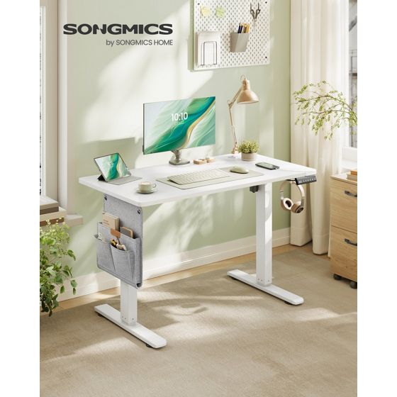 Songmics korkeussäädettävä työpöytä, 100 × 60 cm, säädettävä, latausasemalla, pilvenvalkoinen, LSD130WZ01
