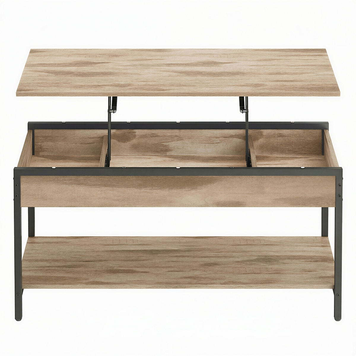 Vasagle nostokannellinen sohvapöytä, 3 piilolokeroa, 100 × 50 × 48–63 cm, latte-ruskea